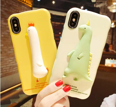Милый чехол с 3d изображением курицы и динозавра для iPhone X XR XS Max силиконовый
