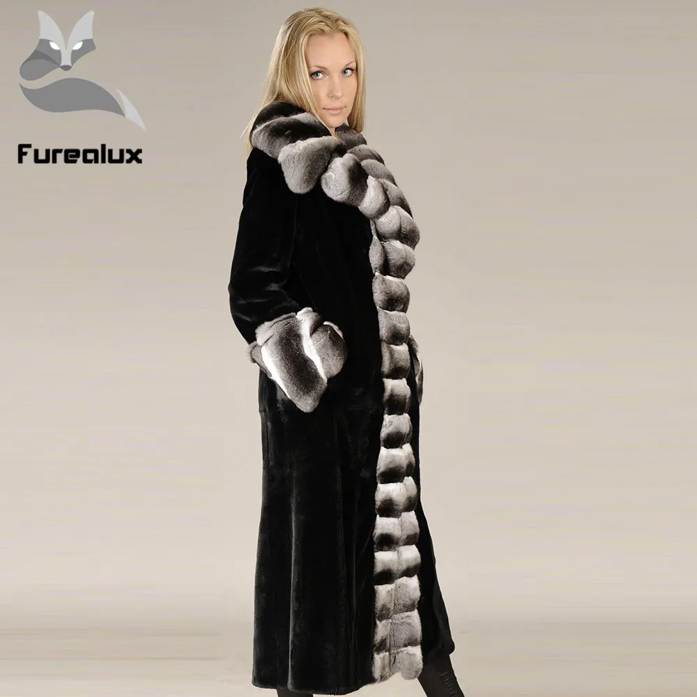 Женская Шуба из кролика Рекс 100% натуральный мех 120 см зима х-длинная верхняя
