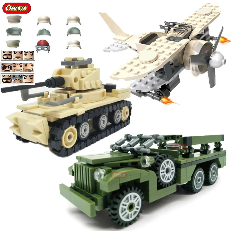 Vehicle Set Oenux мировая война 2 Северная военная модель автомобиля MARK1 Танк Dodge WC63 Krupp Artillery 82 строительный блок кирпичные игрушки - Цвет: Vehicle Set