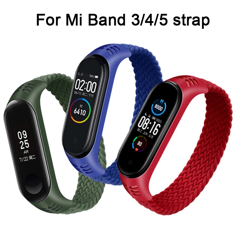 

Elastic Braided Solo Loop Strap Replaceable Nylon Bracelet For Xiaomi Mi Band 5 3 4 Nylon silicone Wristband For Miband 4 5 3