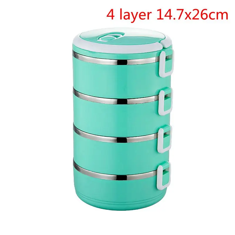 4 Layers green Ланчбокс Герметичный Термос Ланч-бокс контейнер для еды портативный термо-Ланч-бокс из нержавеющей стали для офиса и кемпинга - Цвет: 4 Layers green
