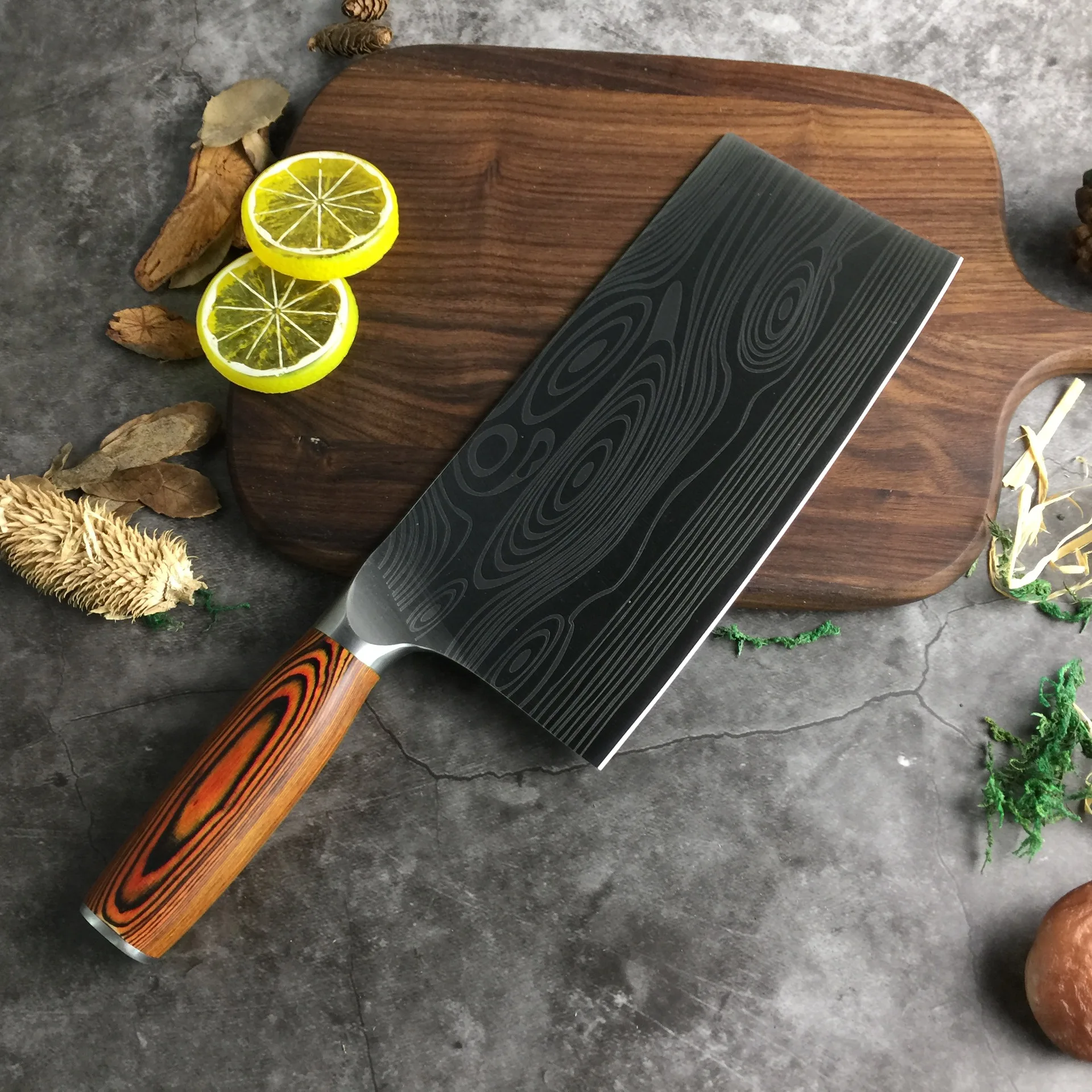 Дамасский узор нож шеф повара для нарезки мяса кухонная деревянная ручка ножа