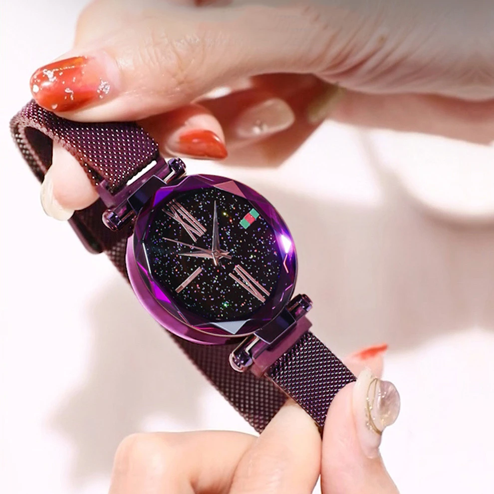 Романтические звездное небо женские магнитные часы Роскошные Цветочные