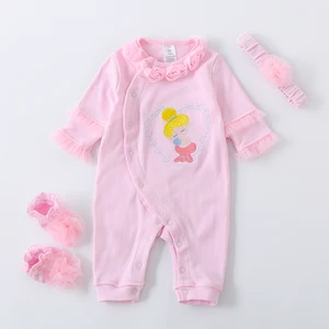 Платье принцессы для новорожденных, для маленьких девочек, комплект одежды, комбинезон + повязка на голову + туфли милой весенней одежды для маленьких девочек с героями мультфильмов, детское боди