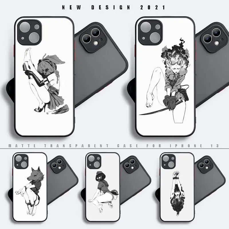 

Manga Girl Horror Phone Case Black Color Matte Transparent For iPhone 13 12 11 X XR XS Pro Max Mini 7 8 Plus Cover Coque Funda