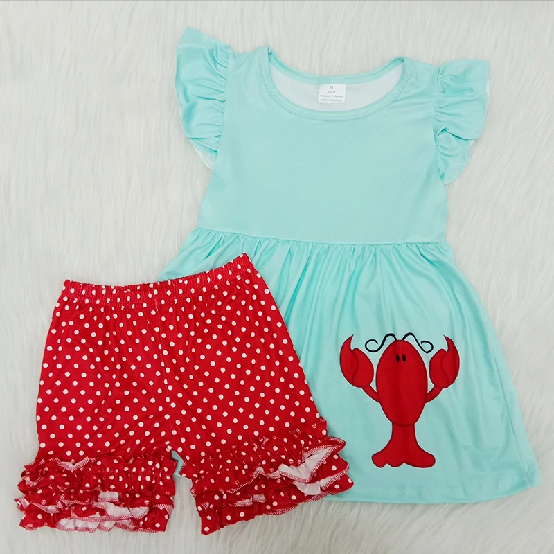 Лидер продаж летняя одежда для девочек топы с принтом омаров шорты в горошек