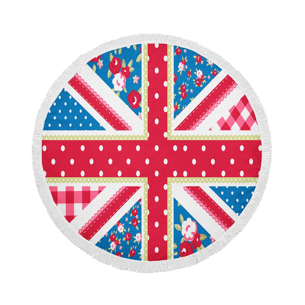 

Cute British Flag Beach Towel Flag Floral Jubilee Microfiber Bath Towel Chic Style Floral Flag Compressed Round Beach Towel
