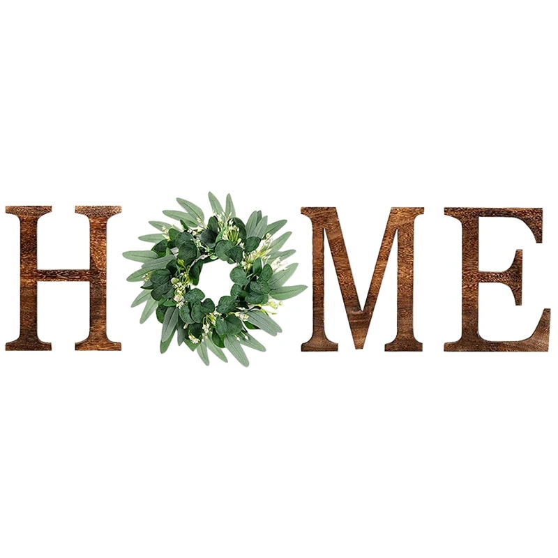 

Wood Letters for Home Decor for Living Room Wooden Home Letters for Wall Decor with Artificial Eucalyptus Leaves Wreath