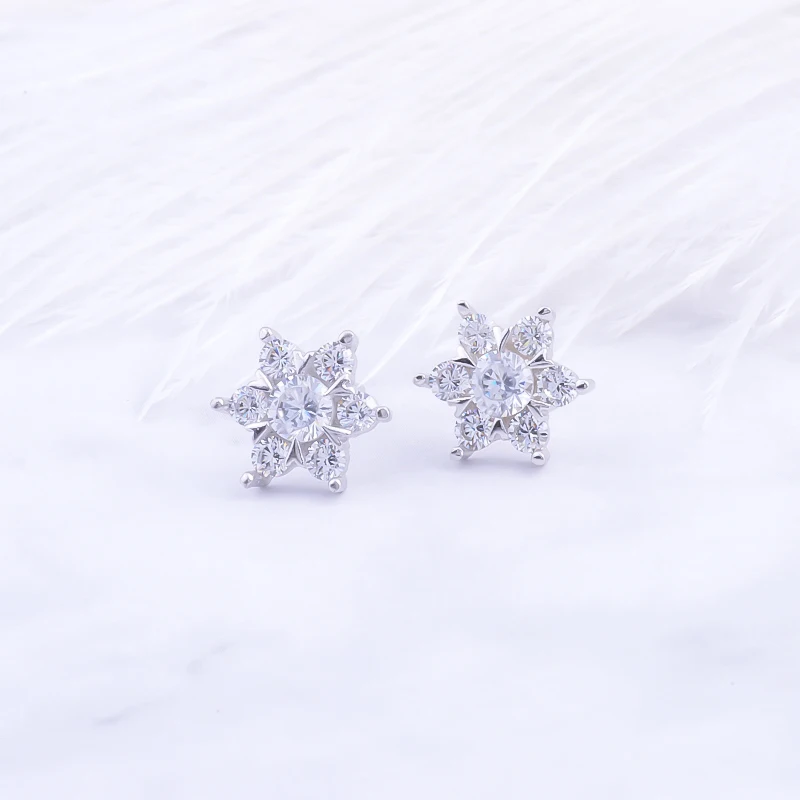 Pekurr Cubic Zirconia Star 925 Sterling Silver Hexagon Stud Earrings For Women Accesories Big Snowflake Fashion Jewelry | Украшения и