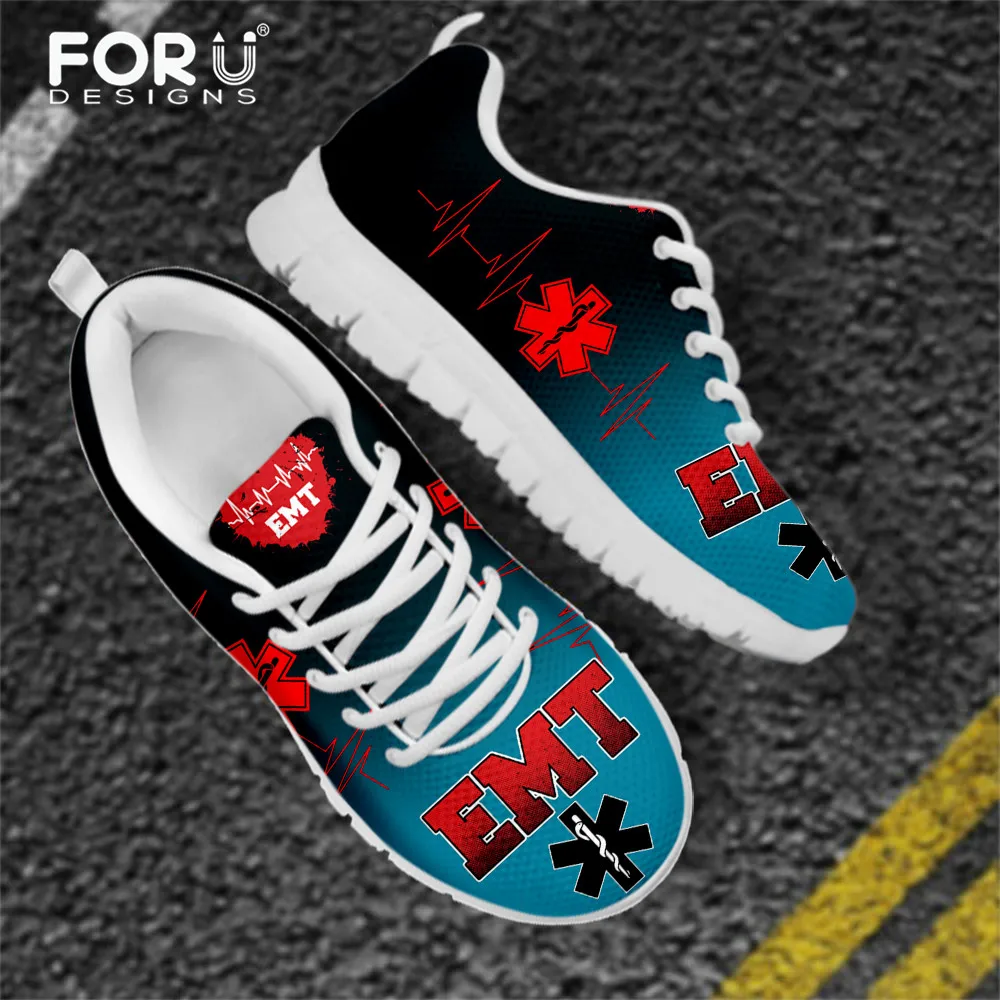 

FORUDESIGNS Gradient Style Nursing Sneakers Woman Paramedic Heartbeat EMT EMS Medical Nurse Pattern Air Mesh Flats Women Zapatos