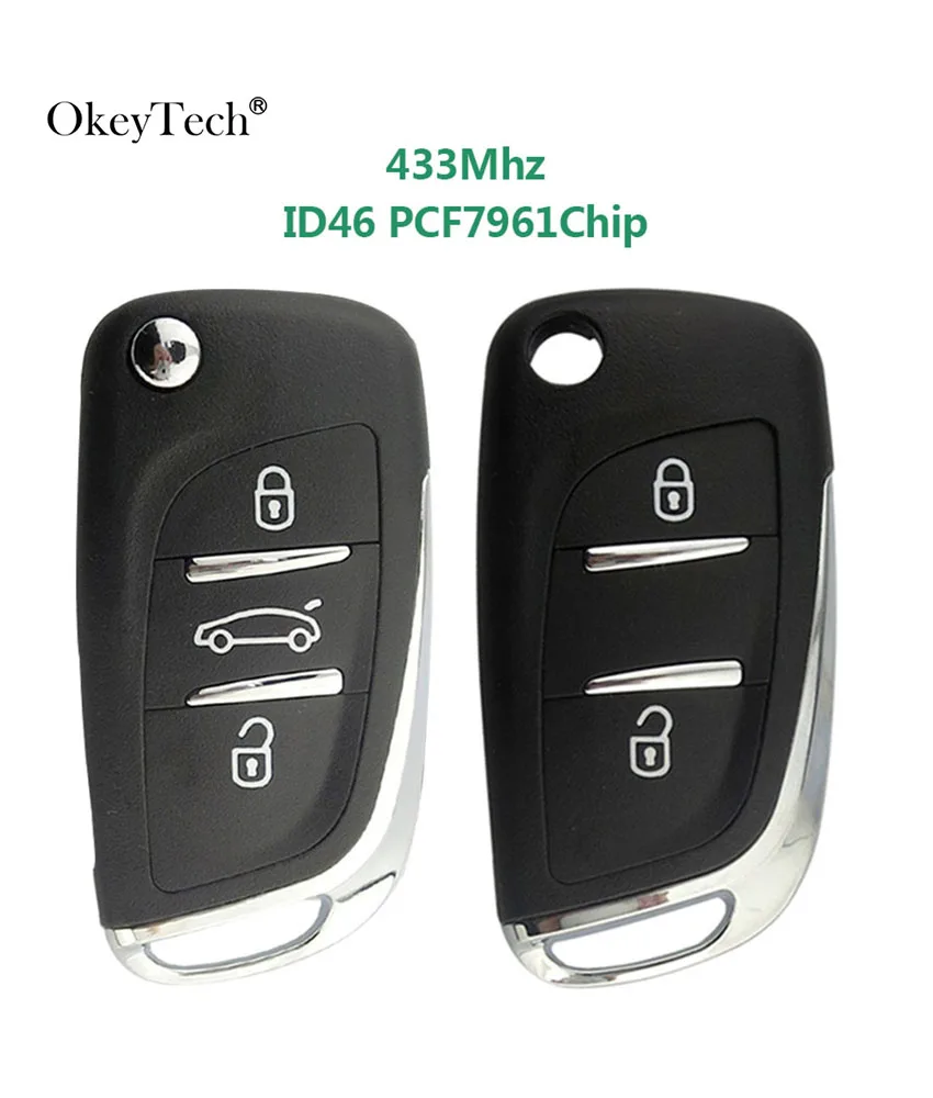 

Okeytech 2/3 Buttons Modified Flip Car key For Peugeot Partner 307 308 407 408 3008 ASK 433MHz PCF7961 HU83 CE0536 ID46 Chip