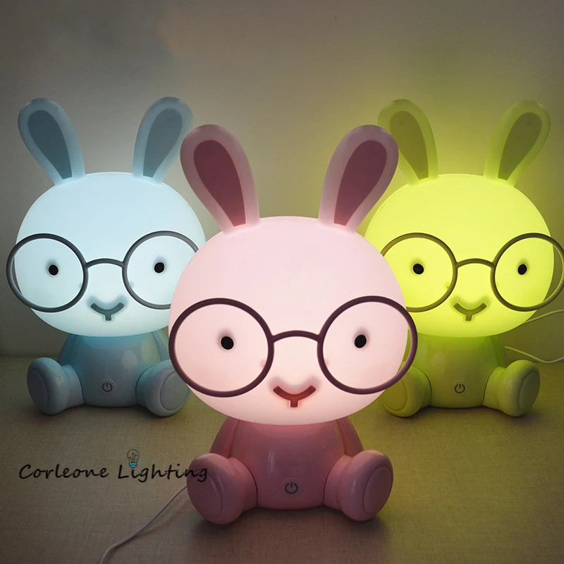 USB Rabbit Lamp Cartoon Rabbit LED Night Lights for Kids Room Bedroom Children Holiday Gifts Touching Sensor Dim Desk Lamp