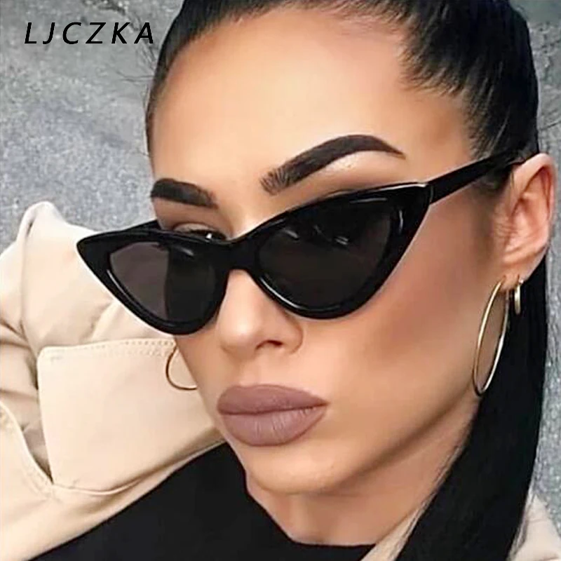 

LJCZKA Sexy Ladies Cat Eye Sunglasses Women 2021 Retro Small Triangular Sun Glasses Colorful Eyewear For Female Oculos De Sol