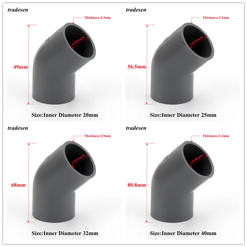 Соединитель для полива сада 45 градусов 1 шт. серый размеры 20-63 мм | Обустройство