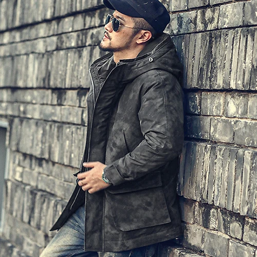 Зимняя винтажная мужская куртка средней длины с капюшоном пуховик пальто wf9961 |