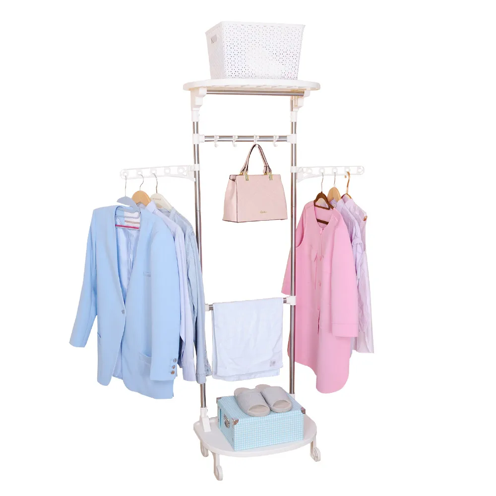 

BYN Stainless Steel Bedroom Floor Standing Living Room Towel Clothes Rack with Hanging Pole Hook DQ1503