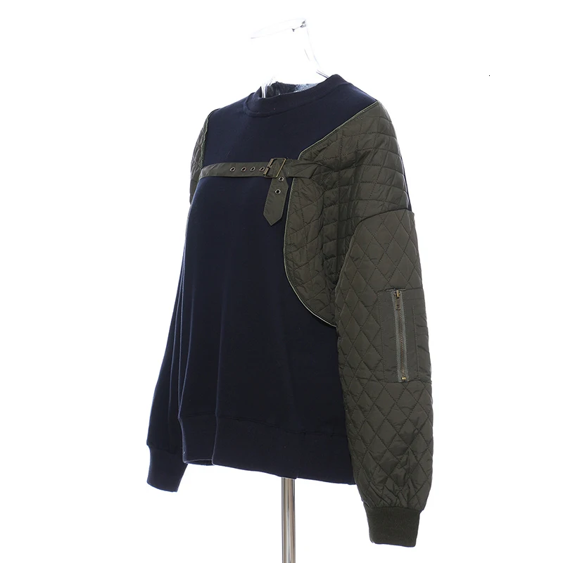 

[EAM] Loose Fit Contrast Color Split Sweatshirt New Round Neck Long Sleeve Women Big Size Fashion Tide Spring 2021 1M497