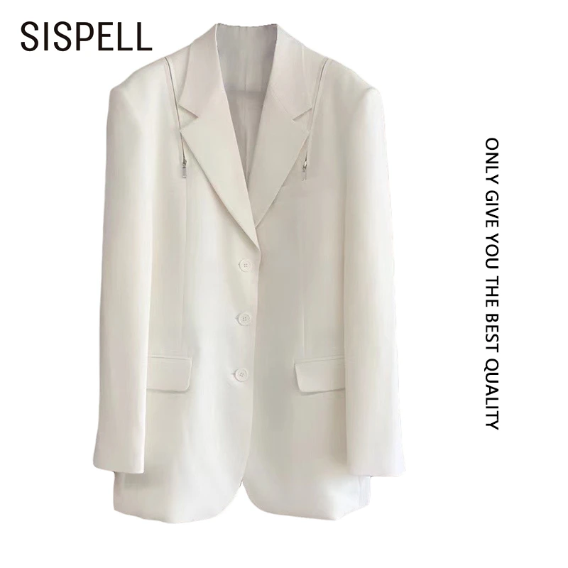 

Женский блейзер SISPELL на молнии, с длинным рукавом и открытыми плечами, свободного покроя
