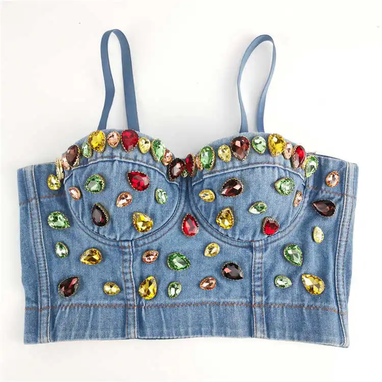 

women's Fashion Summer Sexy Diamonds Denim tank-tops Chic Camisole Vest B891