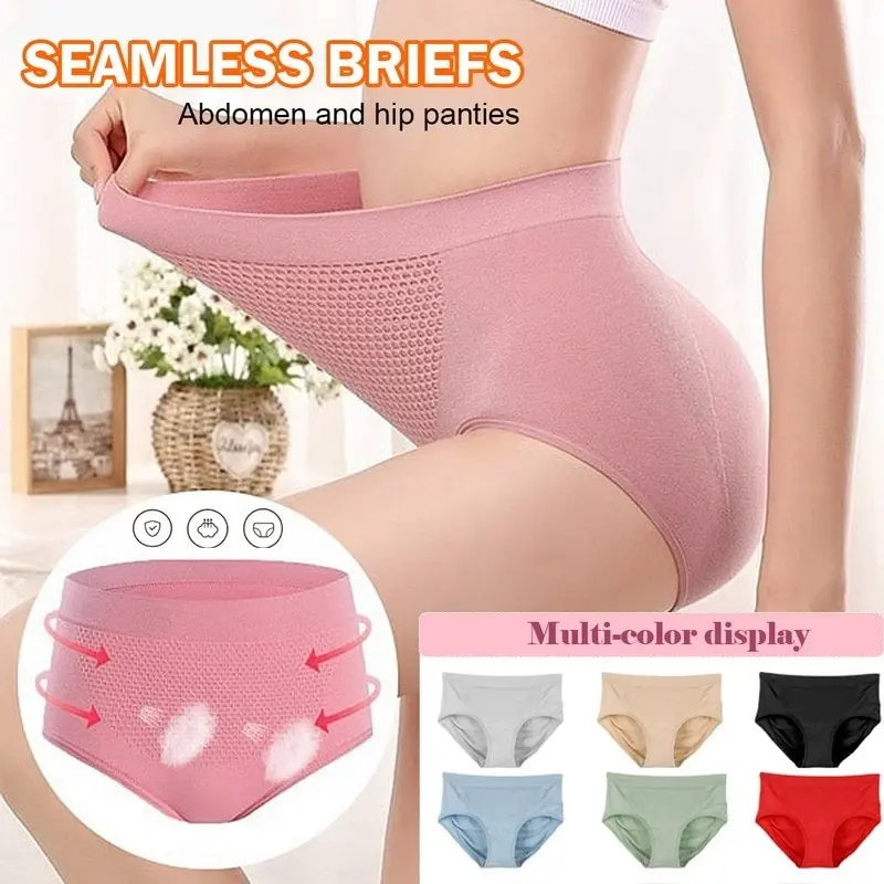 

2021 New Fashion Women Solid Color Abdomen And Hip Underwear Shaping Panties Honeycomb Seamless Cotton Crotch Panties Dropship