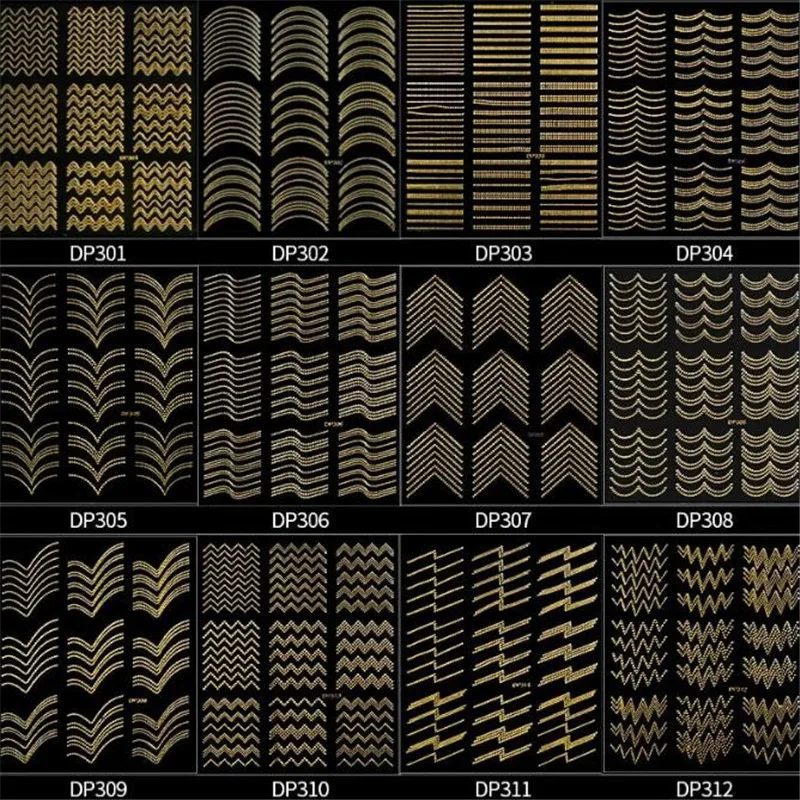 

Gold Metal 3D Nail Stickers Stripes Wave Line DIY Nail Art Sticker Manicure Adhesive Decal Water Slide Nail Tips Stickers F562