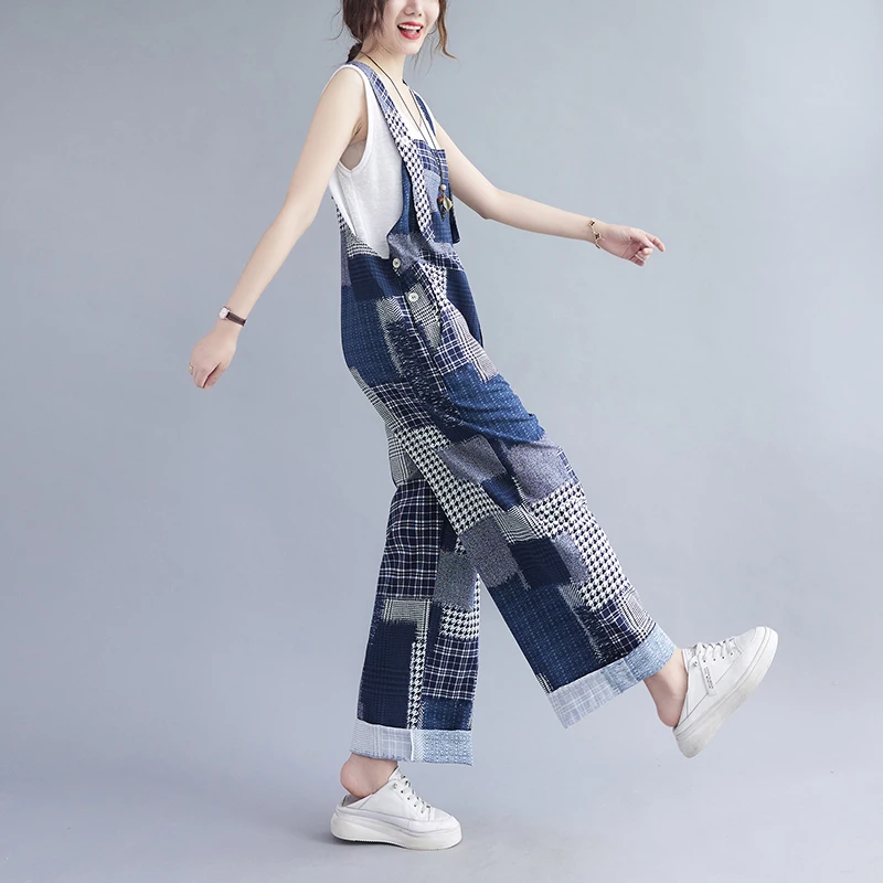 

Female Jumpsuit Ramie Spring And Autumn New Loose Stitching Pocket Buttons Overalls For Women Commuter Fashion Trousers ZM230