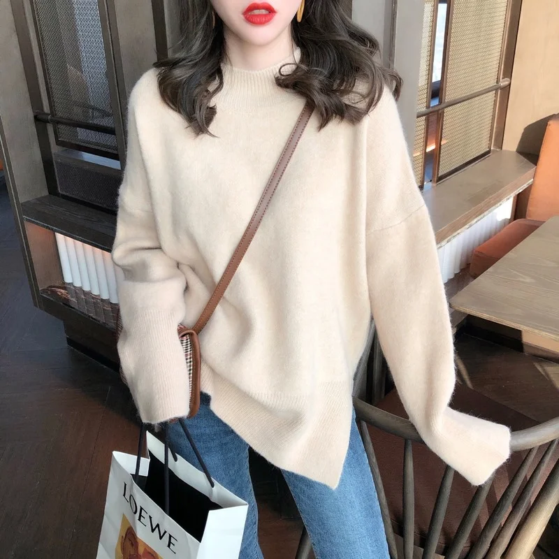 

Sweater 2022 Fashion New Ladies Autumn And Winter Cashmere Sweater Wild Loose Western Style Long-sleeved Round Neck Top