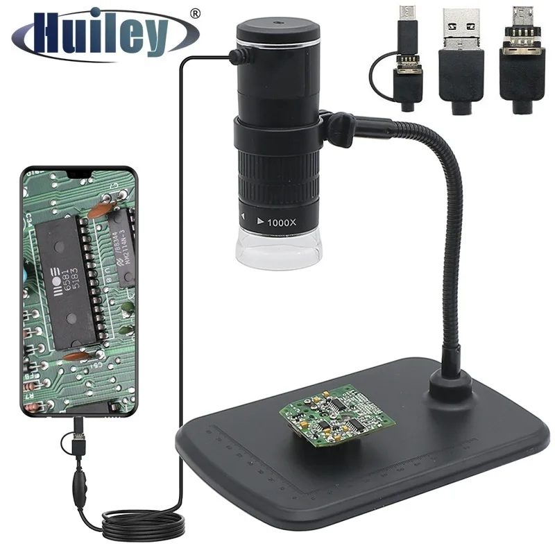 

1000X USB Digital Microscope 8 LED Lamp Support Type C Android PC Video Microscope for Watch PCB Inspection Skin Detection