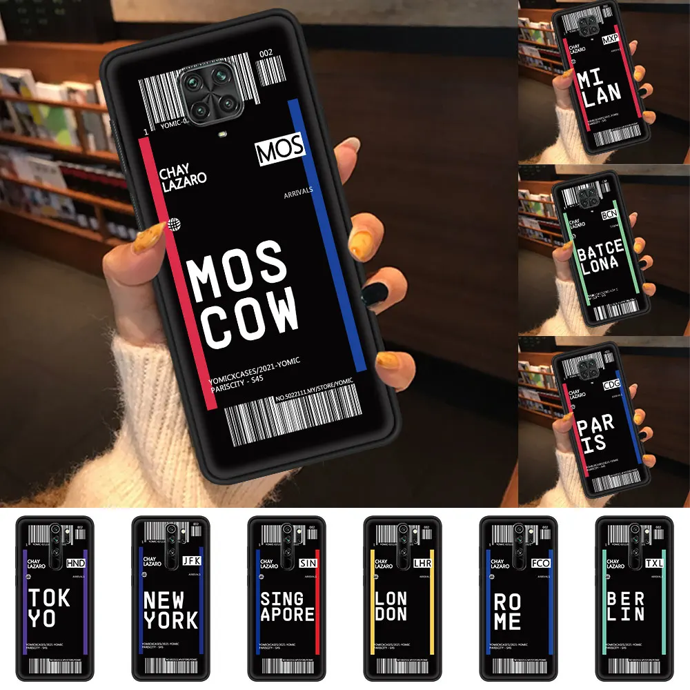 

Shockproof Phone Case For Xiaomi Redmi Note 9S 9 10 8 Pro 7 8T 9C 9A 8A 7A K40 6 6A Soft Cover Funda Travel Airfare City Label
