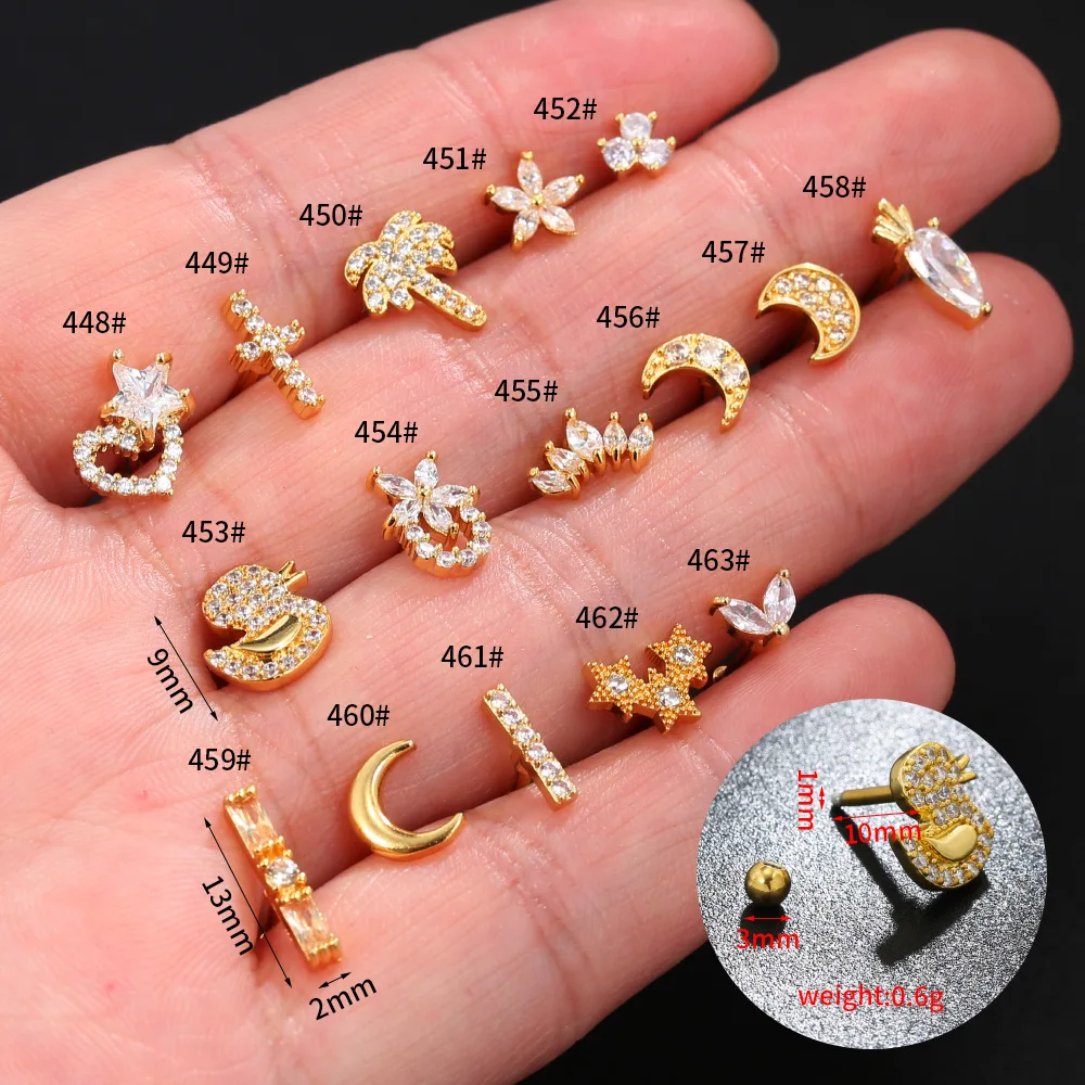 

New 1Pc 18G Stainless Steel Cartilage Ear Ring Women CZ Tragus Conch Screw Back Stud Earring Helix Piercing Jewelry