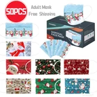 50 шт. Рождественская маска для лица Mascarilla Navidad, для взрослых, Санта-Клаус, лось, печатная маска для лица, маскариллы, одноразовые, косплей на Хэллоуин