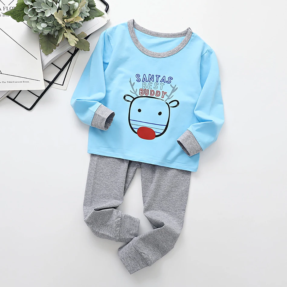 

Новинка 2021, осенняя Рождественская Пижама для маленьких девочек и мальчиков, детская одежда для сна из 2 предметов, повседневная детская оде...