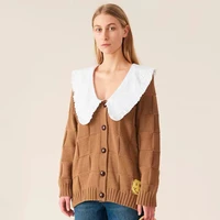 irregular brown oversize cardigan women 2020 turn down collar plaid high low knitted christmas sweater coat streetwear