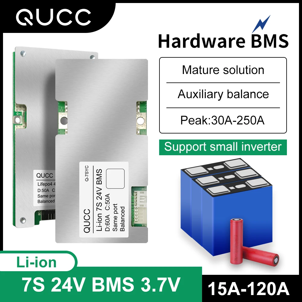 

Qucc BMS 7S 24V Lithium Battery Protection Board Energy Storage Street Lamp 18650 Balancer 3.7V 15A 20A 30A 40A 60A