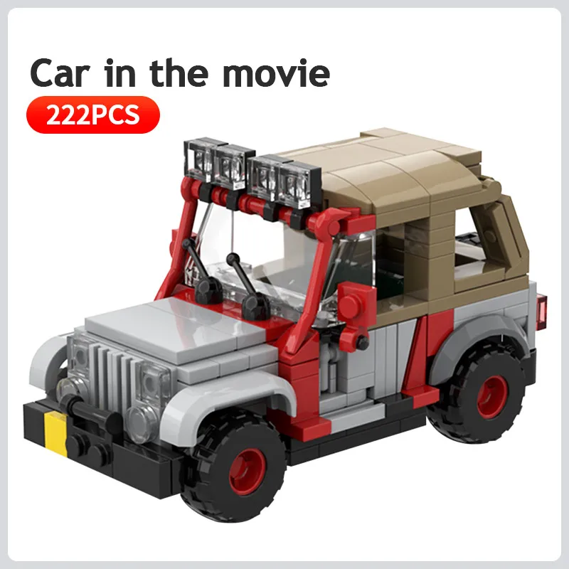 

Jurassic Dinosaur Park Staff Jeeped With Soft Top MOC Building Blocks DIY Vehicle Toys Educational Car Bricks Xmas Gift For Kids