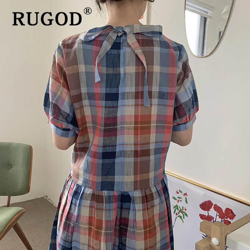 korean chic dress retro plaid long length dresses in stock now | Женская одежда