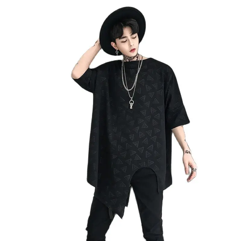 Мужская Летняя Асимметричная футболка большого размера в стиле хип хоп черная