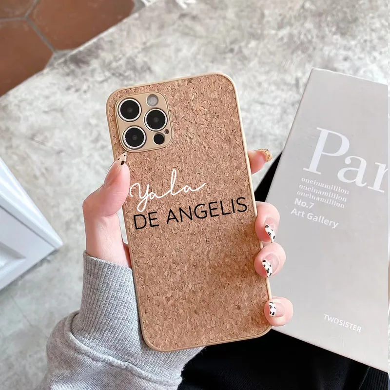 Custom Names image Luxury cork Wooden Case for iPhone 13 12 11 Pro Max 7 8 Plus X XR Xsmax Phone Hard Lens protection Cover | Мобильные