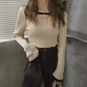 Приталенный топ с длинным рукавом, Новинка весна-осень 2020, пуловер, свитер, Элегантная трикотажная одежда, женская одежда