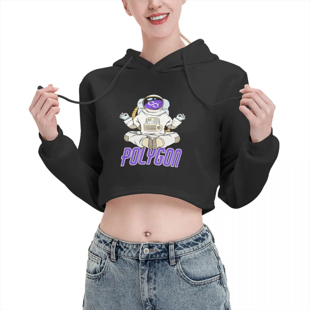 

Open navel Cat Ear Hoodie Sweater Polygon Yoga Zen Crypto MATIC Cryptocurrency Moon Man With hood Geek Cryptocurrency pullover