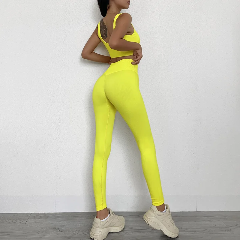 

Women's Sportswear Yoga Set Seamless Sports Suit For Fitness Sleeveless Yoga Bras High Waist Leggings Gym Workout Tracksuits