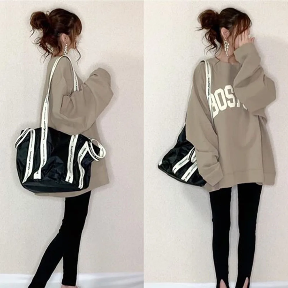 

Oversized Casual Hoodies Korean Round Neck Letter Print Autumn Clothes Womens Sweatshirt Long Sleeve Pullove Tops Ladies Fashion