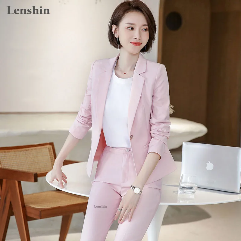 Lenshin 2 Pieces set Fashion Casual Pant Suit Office Lady Ankle-length Uniform Design for Women Business Work Wear with trousers | Женская