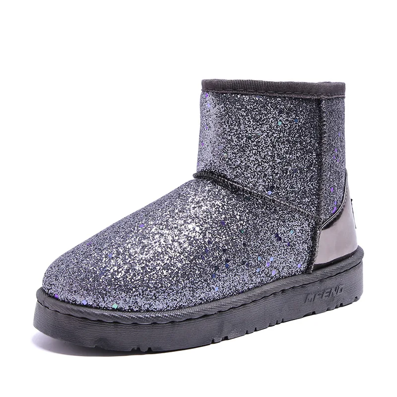 Модные ботиночки на плоской подошве с блестками Женская хлопковая обувь Зимние