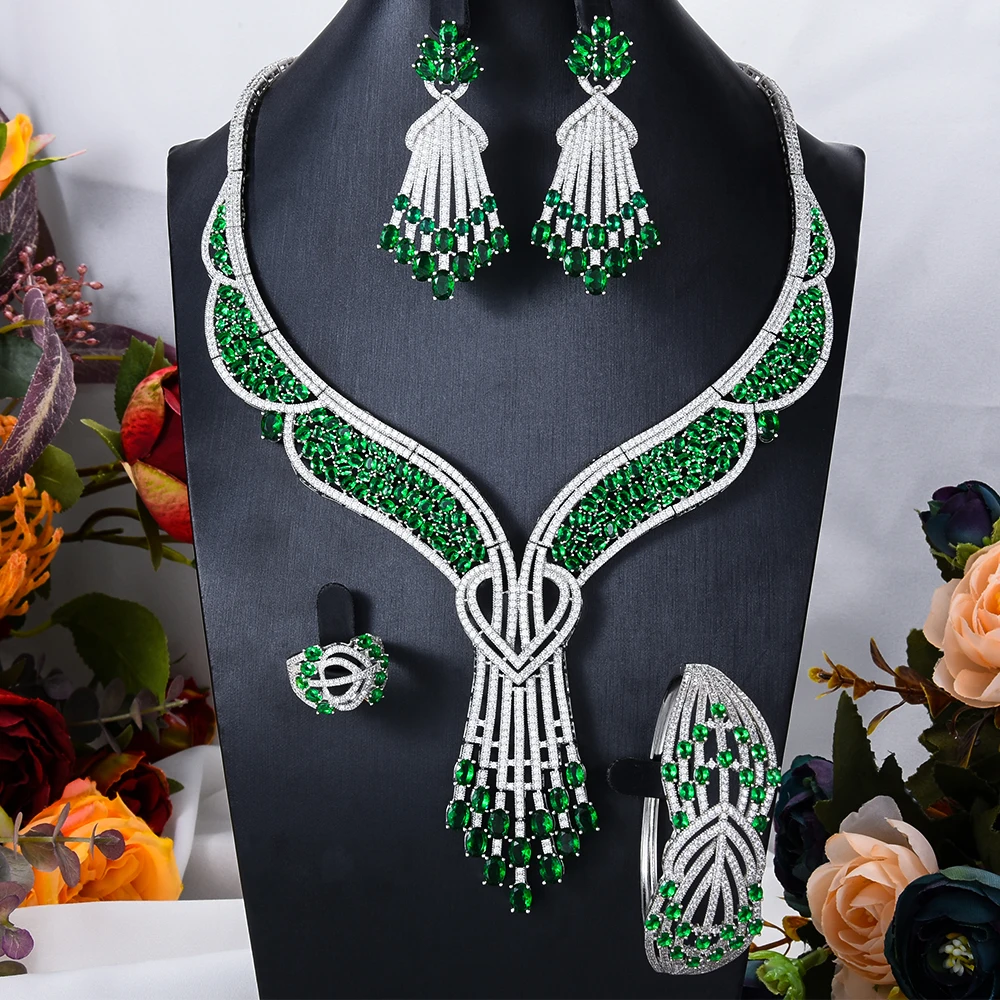 

Missvikki Trendy Romantic Necklace Bangle Earrings Ring Austrian Crystal Wedding Bridal Jewelry Set Women Attractive Jewelry