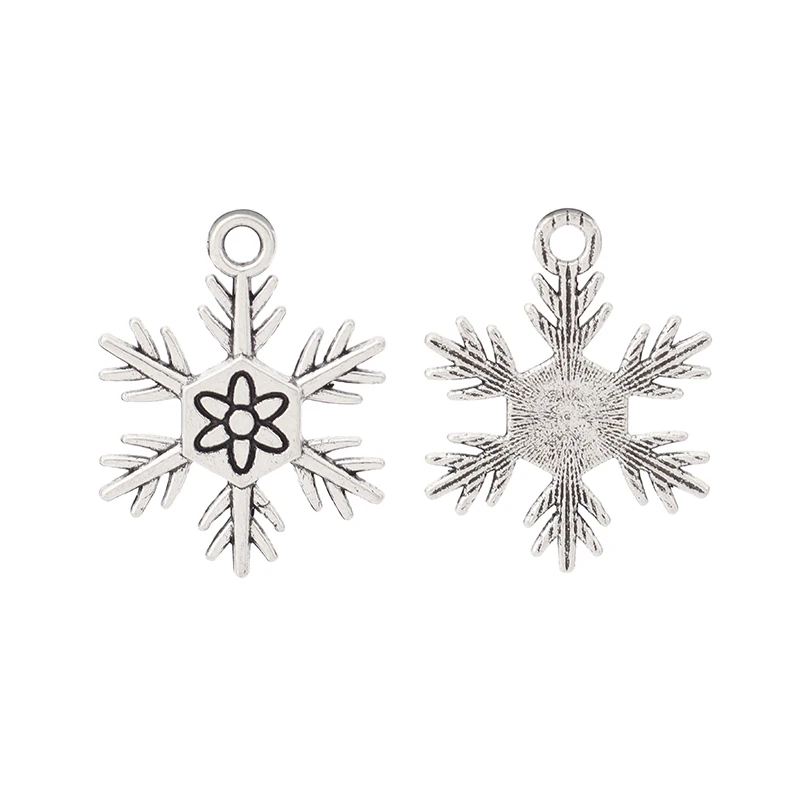

50 x Silver Color Snowflake Charms Pendants Xmas Snow Festive for Bracelet Earring Jewelry Making 24x18mm
