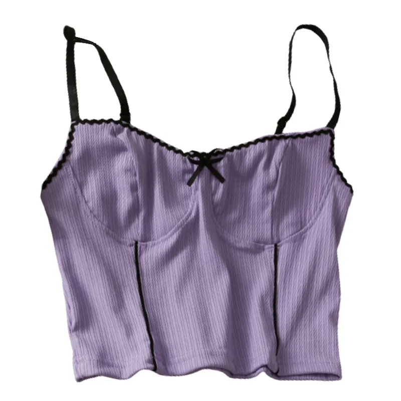 

Sweet wind short cropped umbilical slim slimming inner wear small vest women 2021 spring and summer bow stitching ladies camisol