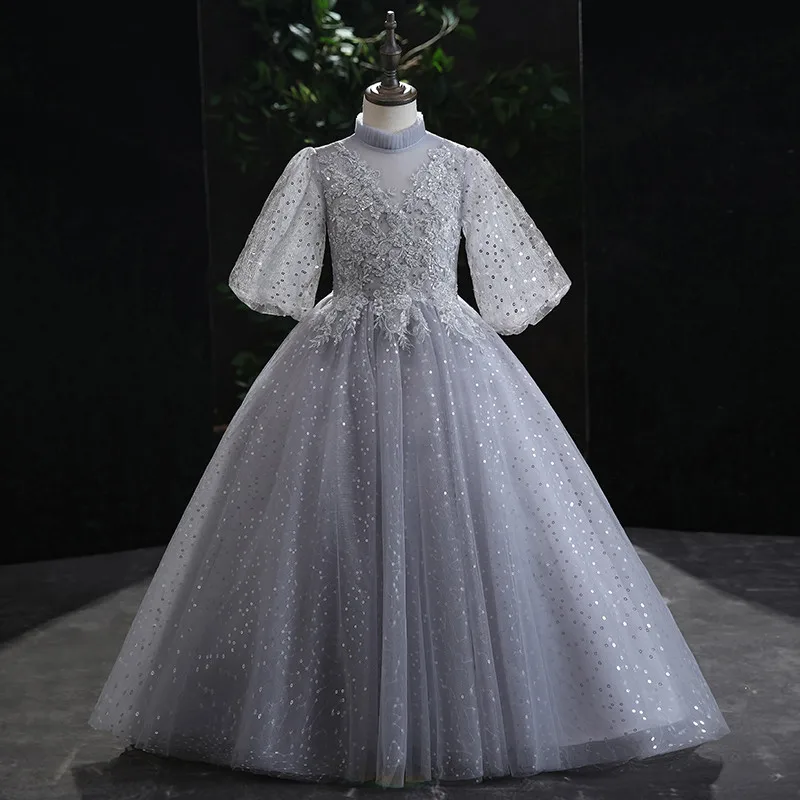 

Children Girls Luxury High Quality Noble Birthday Party Wedding Ceremony Festival Princess Dress Model Show Piano Host Dress