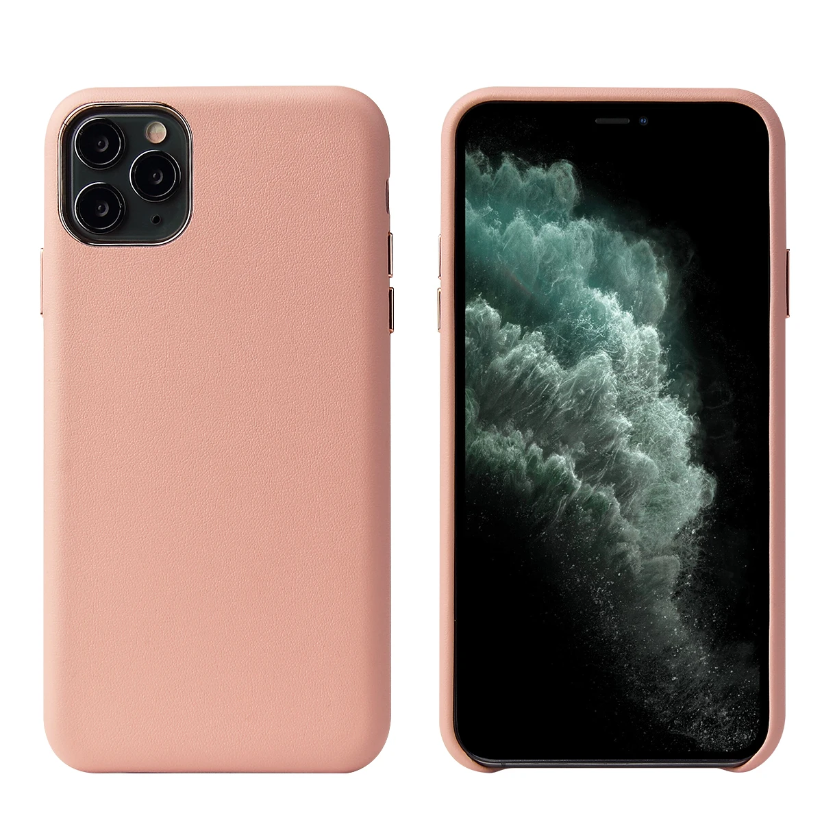 

Original Genuine Leather Phone Case For iPhone 11 Pro Max X XS Max XR 7 8 Plus SE 2020 Luxury Metal Button Case Cover