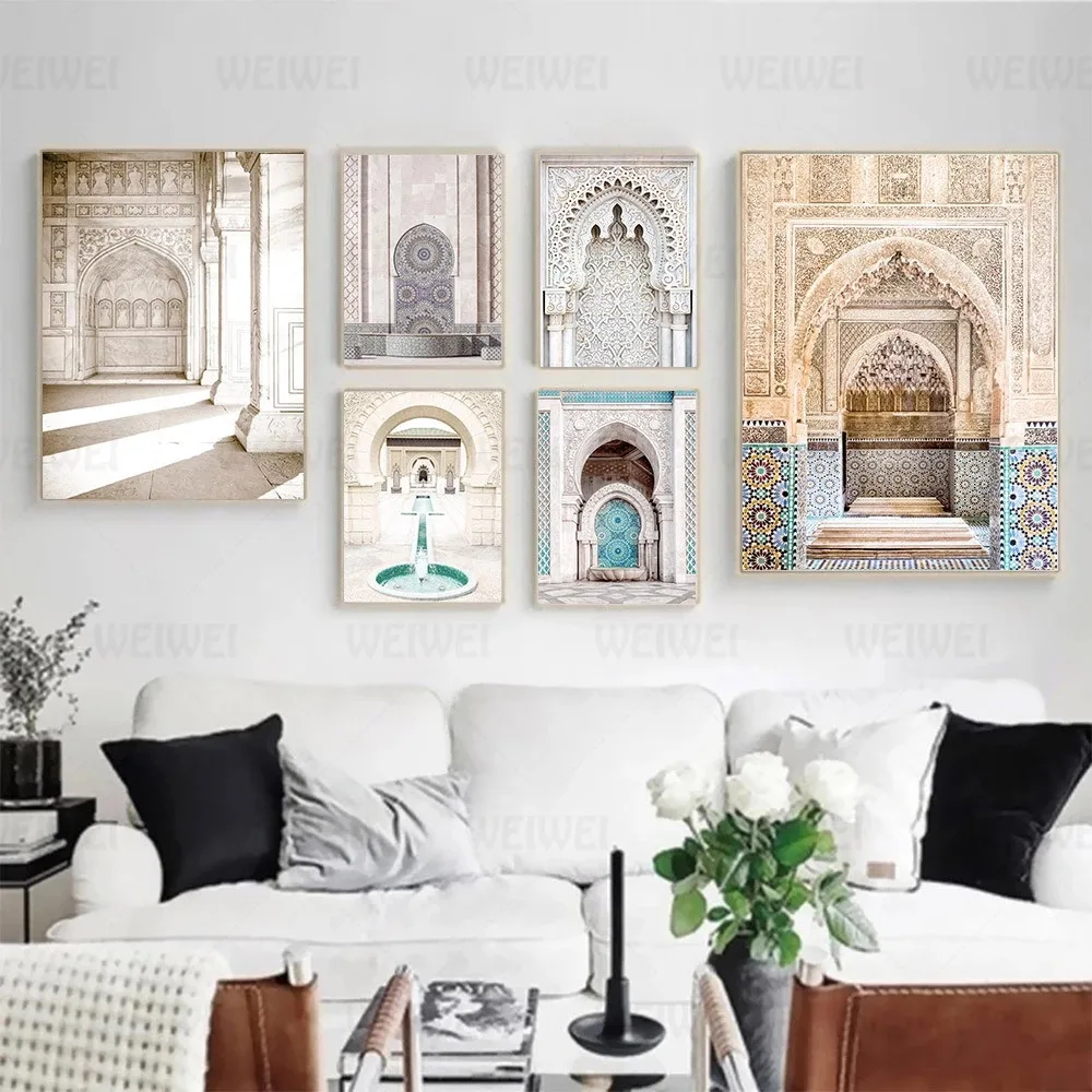 

Moroccan Arch Door Architecture Art Canvas Painting Islamic Arabic Prints Mosque Wall Art Poster Modern Pictures Muslim Decor